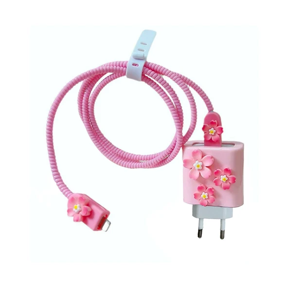 iPhone 18/20W Adaptör Uyumlu Kablo ve Şarj Başlık Koruyucu 4lü Set - 9