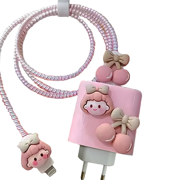 iPhone 18/20W Adaptör Uyumlu Kablo ve Şarj Başlık Koruyucu 4lü Set - 7