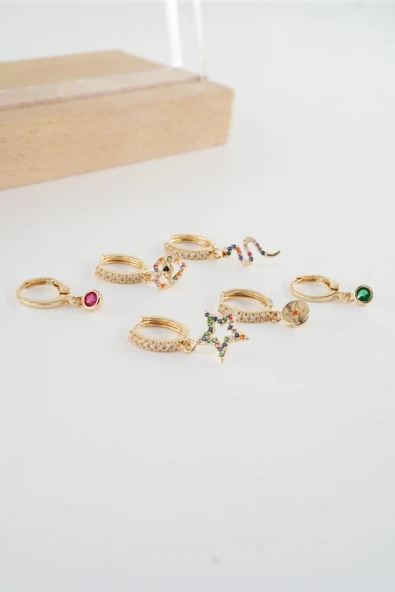 Kadın Vip Seri  Antialerjik Baget Zirkon Taşlı 6'lı Küpe - Resim 3