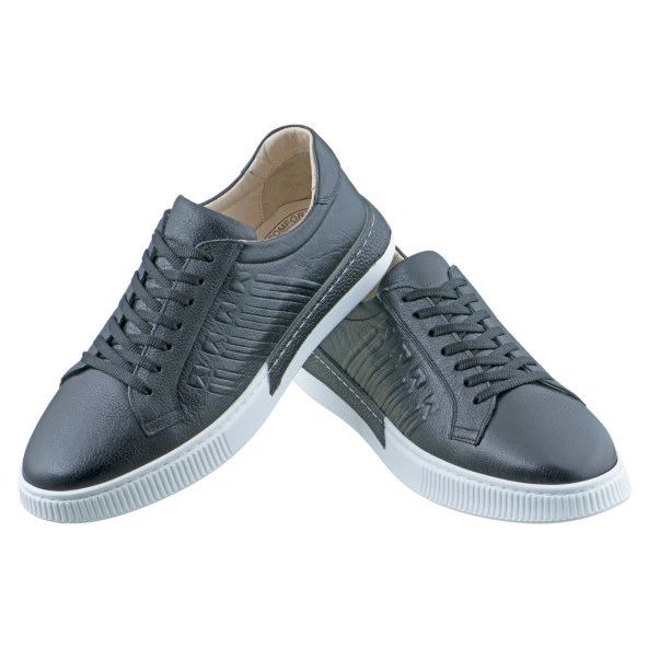 Siyah Baskılı Deri Bağcıklı Erkek Ayakkabı