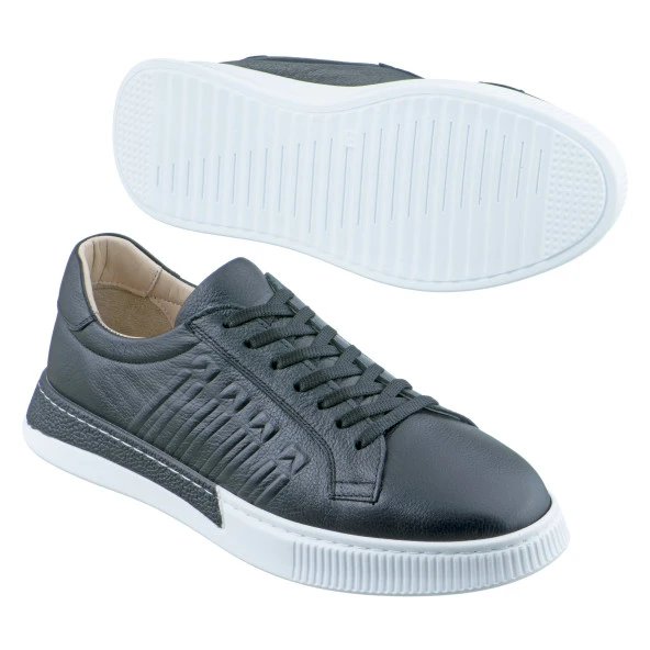 Siyah Baskılı Deri Bağcıklı Erkek Ayakkabı - 2