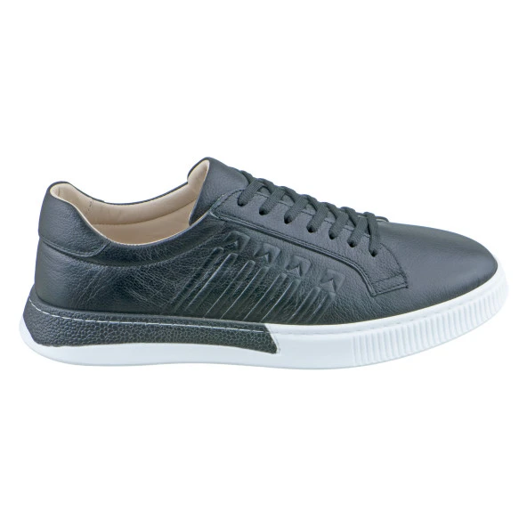 Siyah Baskılı Deri Bağcıklı Erkek Ayakkabı - 3