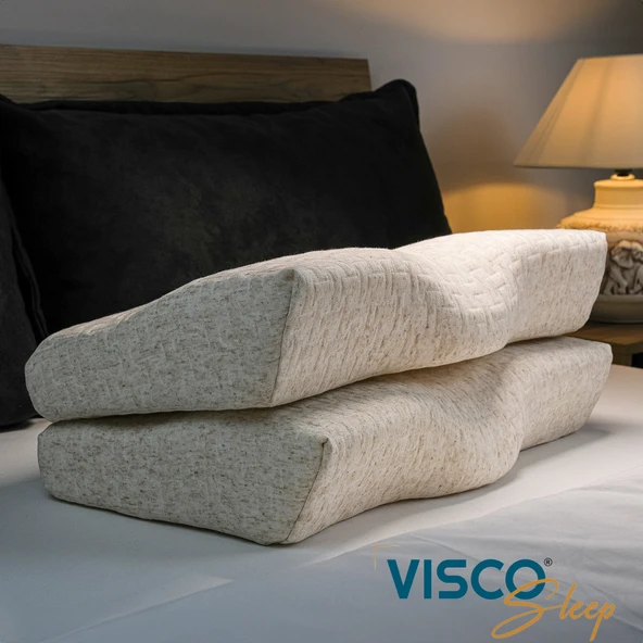 Ortopedik Visco Yastık Boyun Formu İçin Özel Tasarım Hermosa Keten Kılıflı Ergonomik 60x35x11-7 Cm
