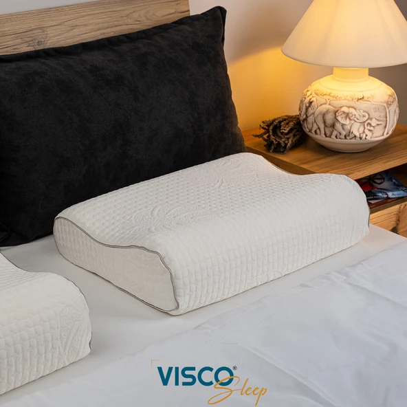 Ortopedik Visco Yastık Boyun Destekli Yastık Velicia Doğal Viskon Kılıflı Yastık 55x35x12-10 cm - 7