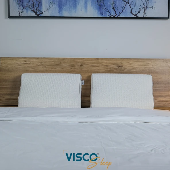 Ortopedik Visco Yastık Boyun Destekli Yastık Velicia Doğal Viskon Kılıflı Yastık 55x35x12-10 cm - 4