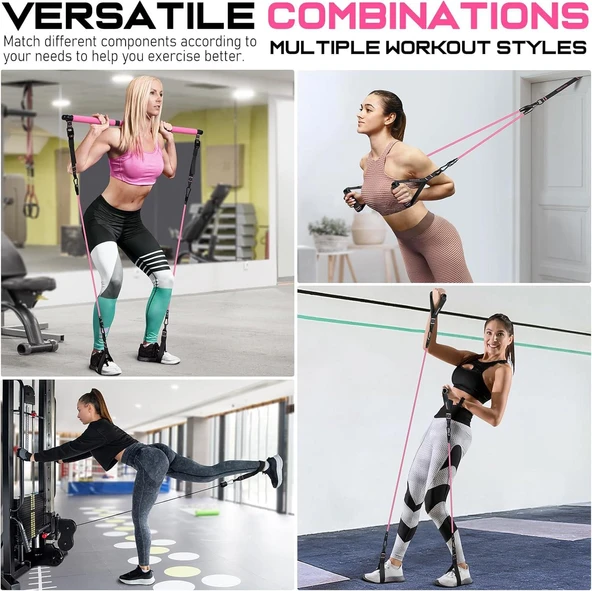Valkyrie Full Vücut Pilates Bar Seti Egzersiz Çubuğu Ayarlanabilir Evde Onlarcak Farklı Spor Jimnastik Olanağı Kapı Askılı Çantalı - 8