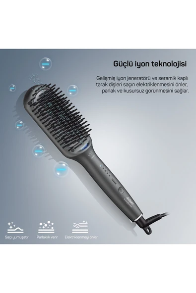 Arzum AR5071 Trendcare Antrasit Saç Düzleştirici Fırça - 4