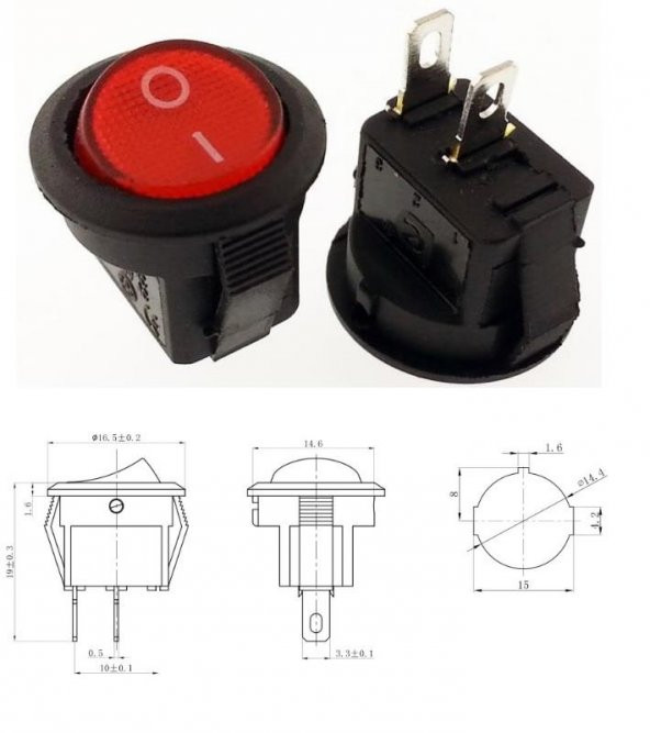 Anahtar Mini Kırmızı On Off Işıksız 2 Pin 3a 250v Kcd5-101n-2 ( Kalıcı Tip)