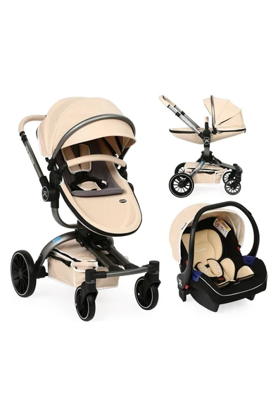 Spin 360 Derece Dönebilen Bebek Arabası Latte Gri Kasa - Resim 6