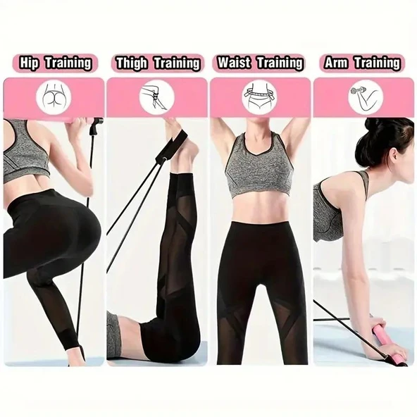 Valkyrie 4 Lastikli 1. Kalite Pilates Bar Egzersiz Çubuğu Ayarlanabilir Zorluk Evde Spor Squat Kademeli Çantalı Kolay Kurulum - 9