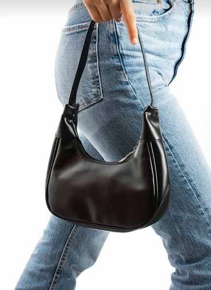 SİYAH Günlük Klasik Şık Zarif Fermuarlı Askılı Kol Ve Omuz Çantası - 3