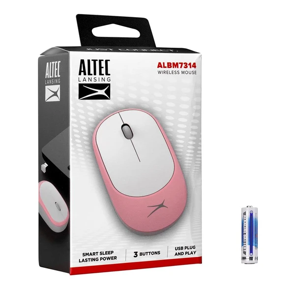 Altec Lansing Pembe 2.4GHz USB 1200DPI Alkalin Pilli Kablosuz Mouse - Resim 2