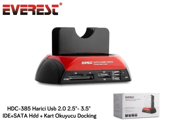 Everest 2.5"-3.5" Ide Sata Usb 2.0 Harddisk Hdd Kutusu + Kart Okuyusu + Docking Statıon