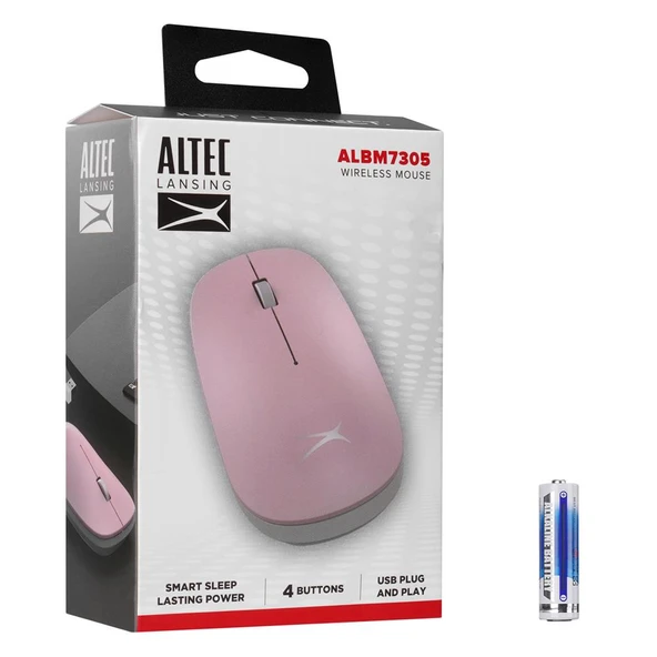 Altec Lansing Pembe 2.4GHz USB 1600DPI Alkalin Pilli Kablosuz Mouse - Resim 2