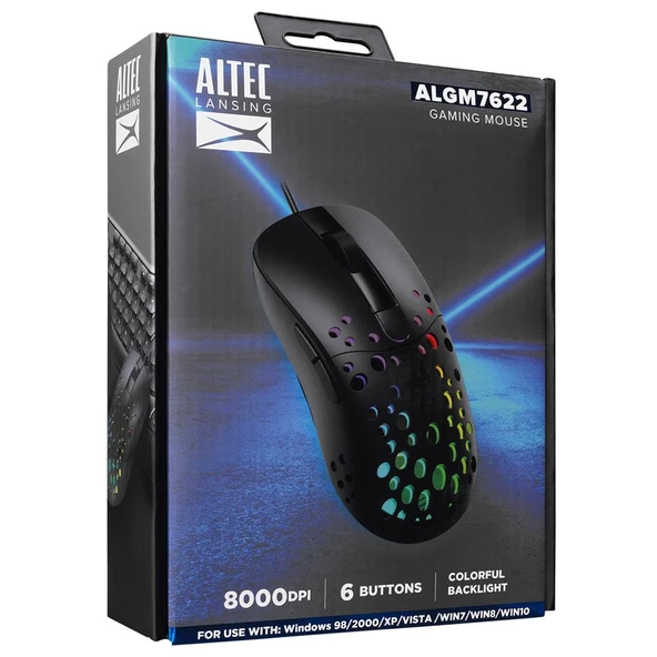 Altec Lansing Siyah USB Kablolu 6 Tuşlu Renkli Led Işıklı 8000DPI Gaming Oyuncu Mouse - Resim 2