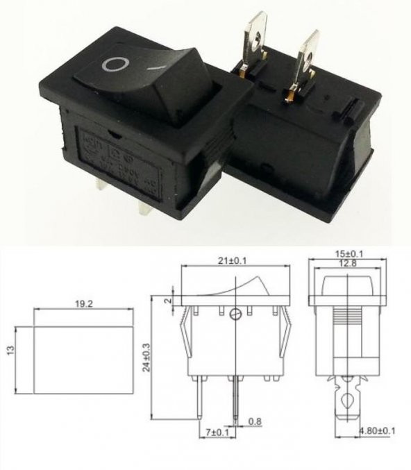 Anahtar Mini Siyah On Off Işıksız 2 Pin 6a 250v Kcd1-2 / Ic-120a ( Kalıcı Tip)