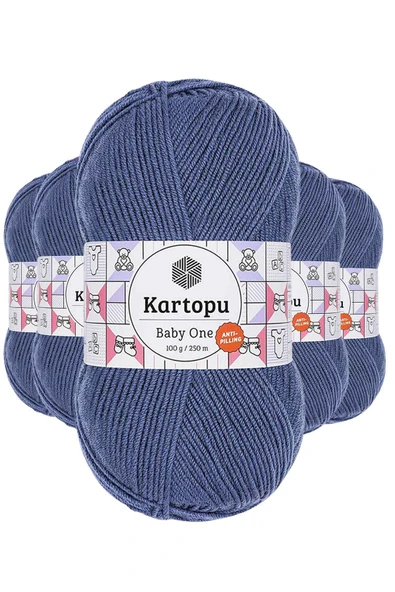 5 Adet Baby One Tüylenmeyen El Örgü İpi Yünü Koyu Mavi K1533 ürün görseli 1