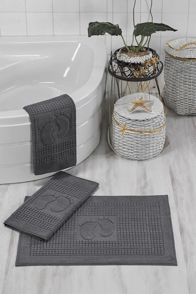 Upstyle 3'lü %100 Pamuk Ayak Havlusu Seti Antrasit Yumuşak Dayanıklı ve Emici - 2