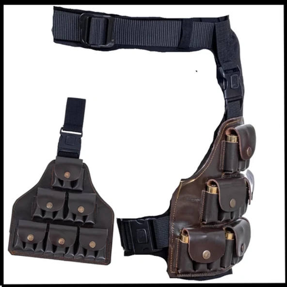 Uyguna-Yakala Kahve - 18'li Deri Bacak Fişekliği - 38059-K