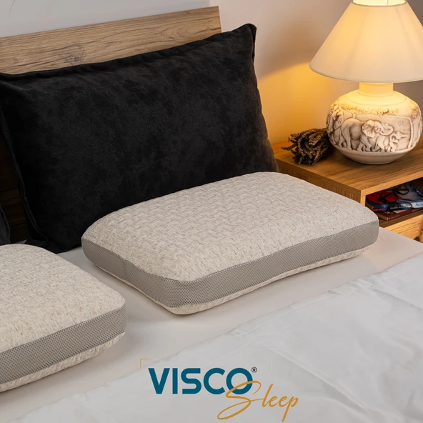 Visco Yastık Klasik Yüksek Yastık Ergonomik Yastık Fiore Doğal Keten Kılıflı Yastık 65x40x14 cm - 2