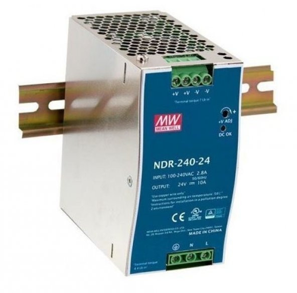 Meanwell Ndr-240-24  240w 24v 10,5a Ray Tip Güç Kaynağı