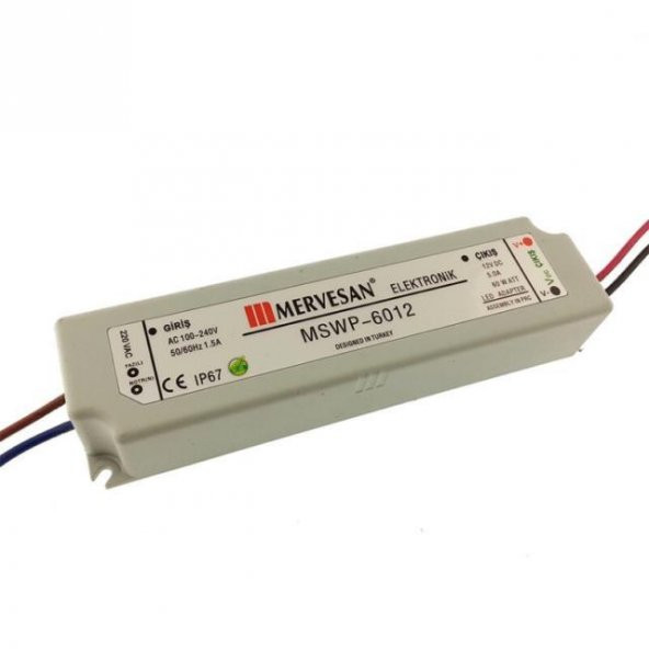 Mervesan Mswp-60-12  12v 5a Sabit Voltaj Plastik Kasa Adaptör İp67