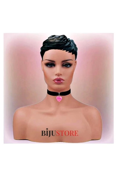 Pembe Damarlı Akik Doğal Taş Kadın Siyah Kadife Choker Kolye - 2