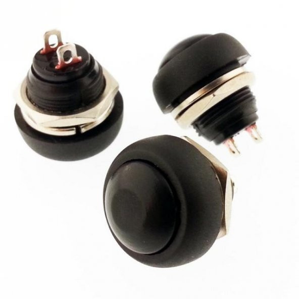 BUTON YUVARLAK  ( PBS33B )  Plastik 12mm SİYAH  RS101-8 IC-184