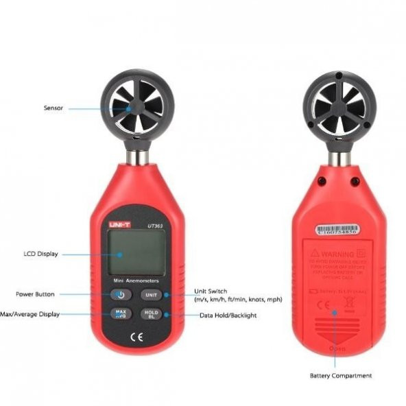 UNI-T UT 363 Mini Dijital Rüzgar Ölçer / Anemometre UT363