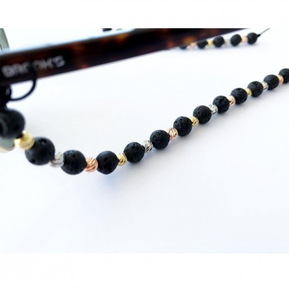 Özel Tasarım Doğal Taş Lav Taşı Dorika Taşlı Gözlük Zinciri - 2