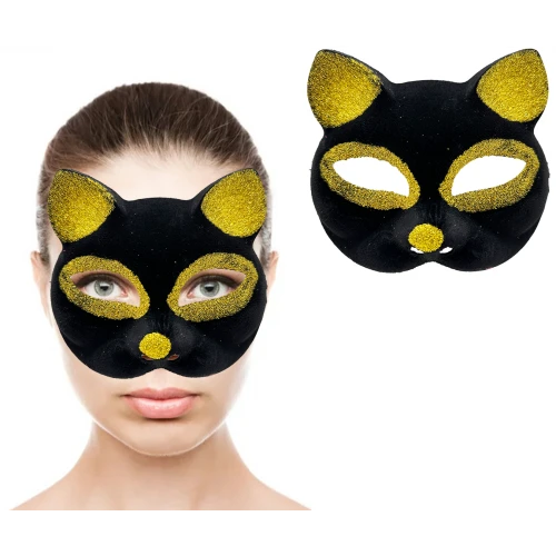 Siyah Renk Gold Simli Kedi Maskesi - Resim 2