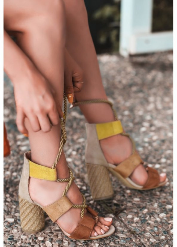 Deray Taba Süet Renkli Topuklu Ayakkabı