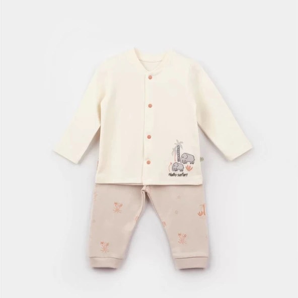 Hello Safari Bebek Pijama Takımı  Ekru Kiremit