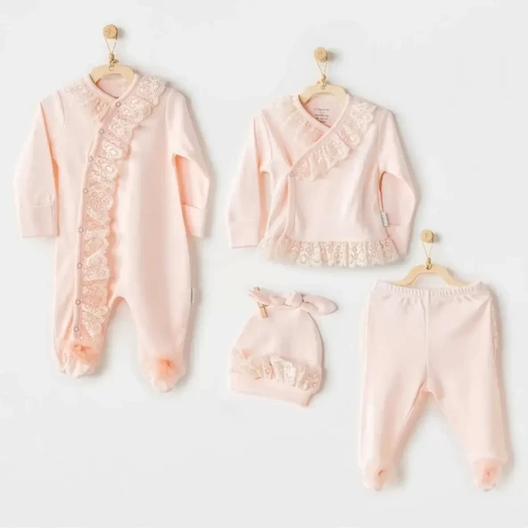 Newborn Chic Girl Tüllü 4'lü Hastane Çıkışı Salmon