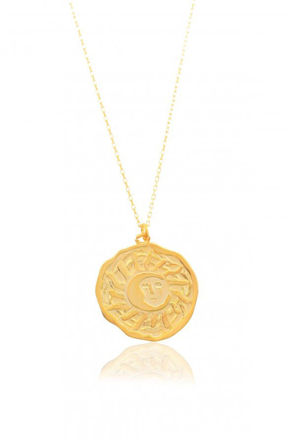 925 Ayar Gümüş Güneş Tasarım Madalyon Kolye - 2