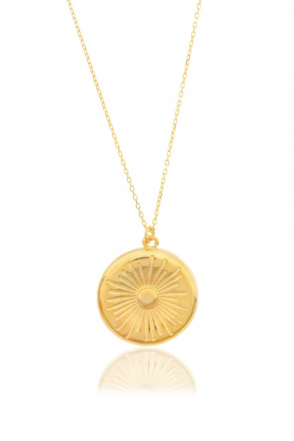 925 Ayar Gümüş Güneş Tasarım Madalyon Kolye - 5