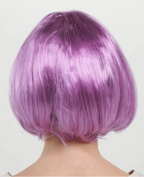 Rose Pembe Renk Düz Kesim Küt Parti Peruğu Kısa Takma Saç - Resim 2