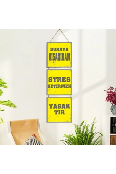 DURUSOY Ahşap Katlanabilir 3Lü Tablo - Tbl0059 - Dışardan Stres Getirmek Yasaktır - Resim 2