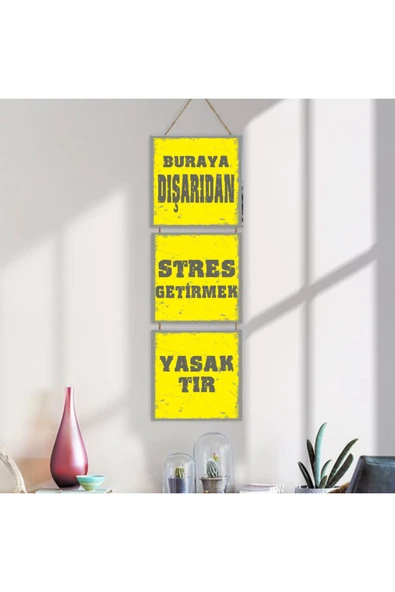 DURUSOY Ahşap Katlanabilir 3Lü Tablo - Tbl0059 - Dışardan Stres Getirmek Yasaktır - Resim 4