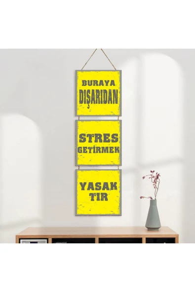 DURUSOY Ahşap Katlanabilir 3Lü Tablo - Tbl0059 - Dışardan Stres Getirmek Yasaktır - Resim 3