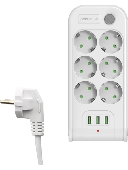 Polosmart MP10 Termal Akım Korumalı 6'lı Uzatma Kablosu 2M Beyaz - 3