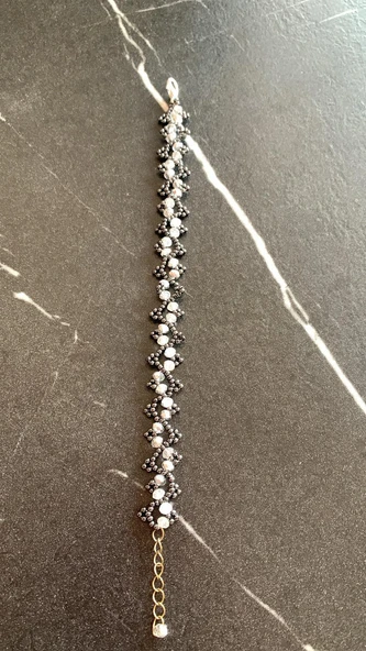 Antrasit Ve Gümüş Renkli Zikzak Desenli Miyoki Boncuk Bileklik El Yapımı Hediyelik - 7