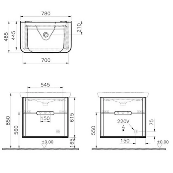 Vitra Sento Çift Çekmeceli Lavabo Dolabı, Ayaksız, 80 Cm, Mat Beyaz 60824 - 2