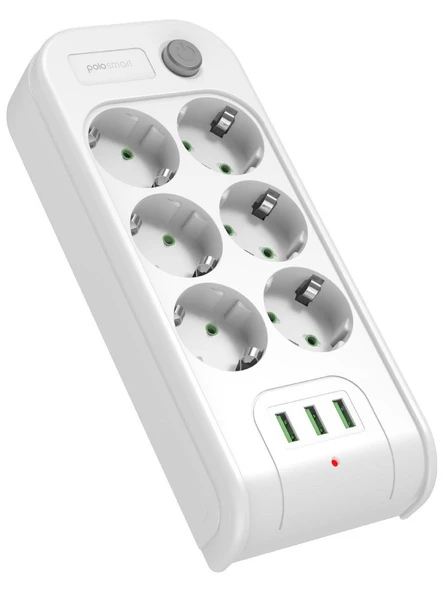 Polosmart MP10 Termal Akım Korumalı 6'lı Uzatma Kablosu 2M Beyaz - 2