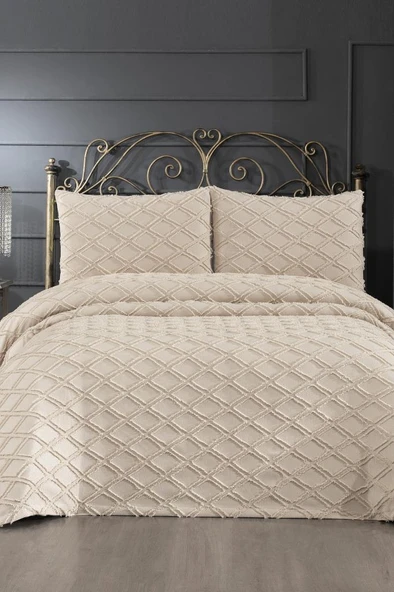 Çeyiz Diyarı Vesya 3 Parça Çift Kişilik Pike Takımı Bej ürün görseli