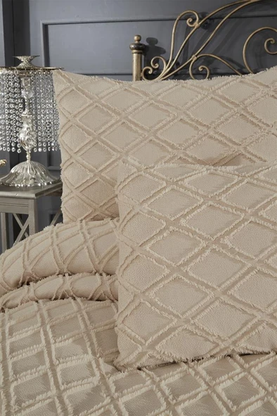 Çeyiz Diyarı Vesya 3 Parça Çift Kişilik Pike Takımı Bej - Resim 2