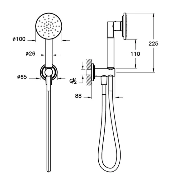 Vitra Origin Classic 1F Sürgülü El Duşu Takımı, Mat Siyah A4579536 - 2
