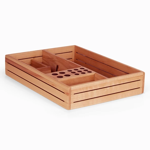 Woodsaka 3Line Masaüstü Organizer ve Aksesuar Kutusu - Kiraz Ağacından - 3