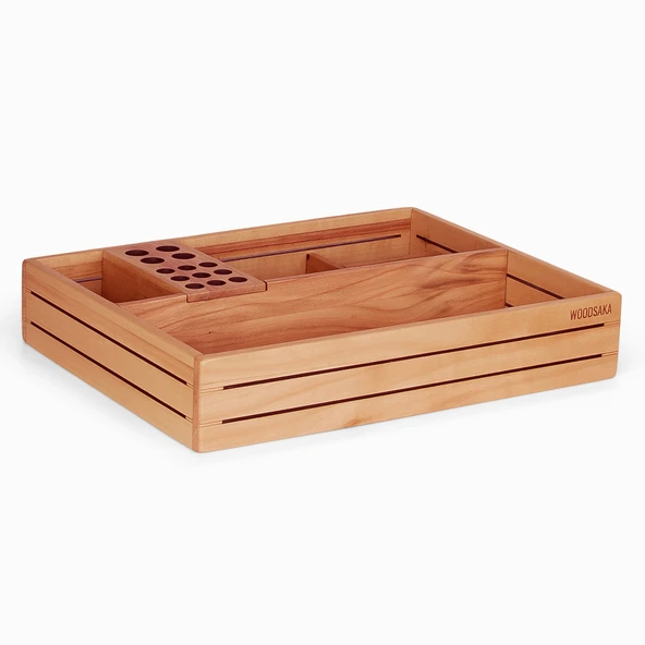 Woodsaka 3Line Masaüstü Organizer ve Aksesuar Kutusu - Kiraz Ağacından - 2