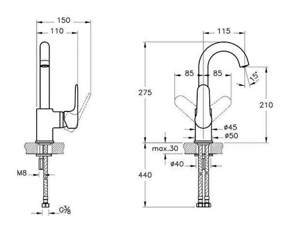Artema Root Round Lavabo Bataryası Döner Borulu Bakır A4275426 - 3